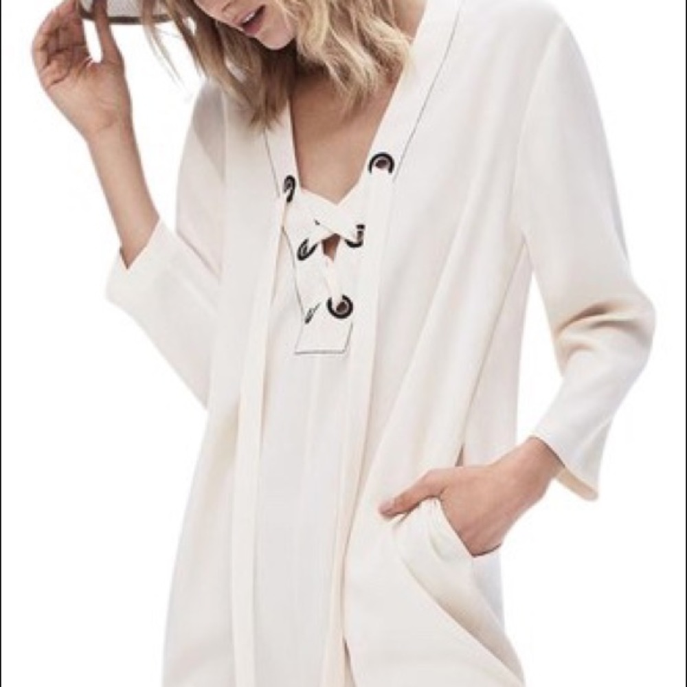 BCBGMAXAZRIA Cream Tonya Lace Up Dress